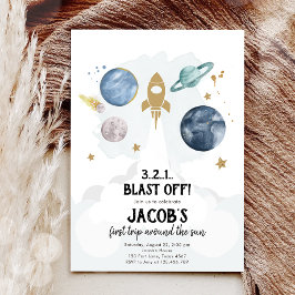 Weltraumplaneten Junge zum ersten Geburtstag Einla Einladung