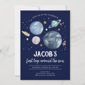 Weltraumplaneten Junge zum ersten Geburtstag Einla Einladung (Vorderseite)