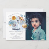 Weltraumplaneten Junge zum ersten Geburtstag Einla Einladung (Vorderseite)