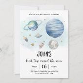 Weltraumplaneten Junge zum ersten Geburtstag Einladung (Vorderseite)