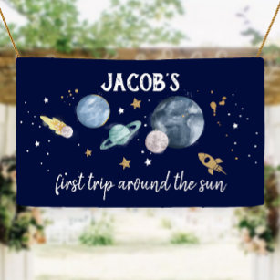 Weltraumplaneten Junge zum ersten Geburtstag Hinte Banner