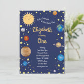 Weltraumplaneten Kinder 1. Geburtstag Party Galaxi Einladung (Stehend Vorderseite)