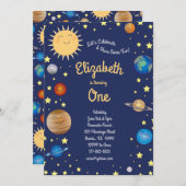 Weltraumplaneten Kinder 1. Geburtstag Party Galaxi Einladung (Vorne/Hinten)