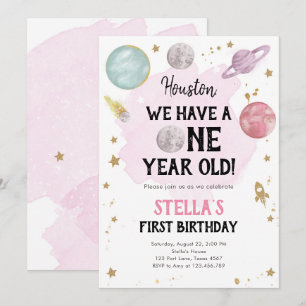 Weltraumplaneten Mädchen zum ersten Geburtstag Ein Einladung