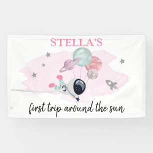 Weltraumplaneten Mädchen zum ersten Geburtstag Hin Banner