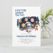 Weltraumplaneten Moderne 1. Geburtstag Einladung (Stehend Vorderseite)