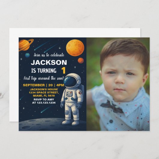 Weltraumplaneten Party Einladen mit Foto Einladung (Vorne/Hinten)