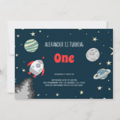 Weltraumplaneten Rakete 1. Geburtstag Einladung (Vorderseite)