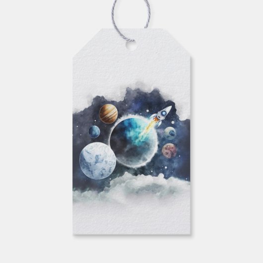 Weltraumplaneten Raketenschiff Danke, Aufkleber Geschenkanhänger (Rückseite)