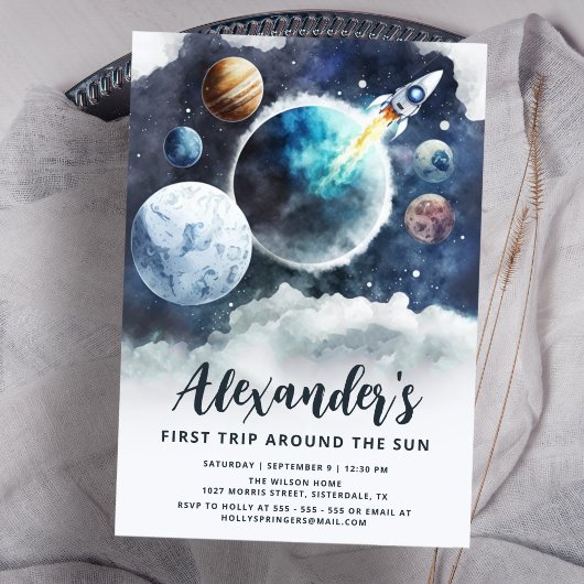 Weltraumplaneten & Raketenschiff Junge 1. Geburtst Einladung