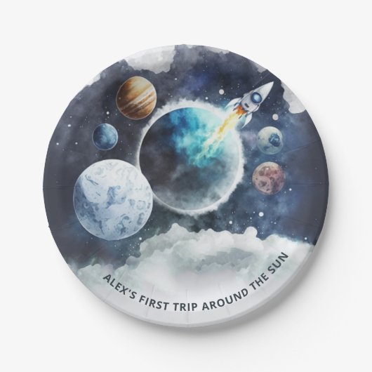 Weltraumplaneten & Raketenschiff Junge 1. Geburtst Pappteller (Vorderseite)
