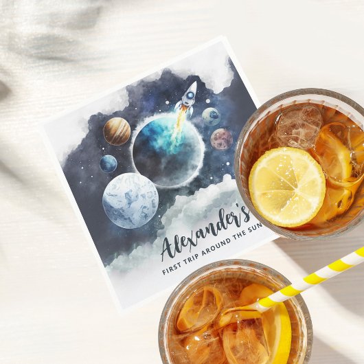 Weltraumplaneten & Raketenschiff Junge 1. Geburtst Serviette