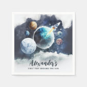 Weltraumplaneten & Raketenschiff Junge 1. Geburtst Serviette (Vorderseite)