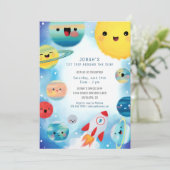 Weltraumplaneten Rocket 1. Geburtstagsfeier Einlad Einladung (Stehend Vorderseite)