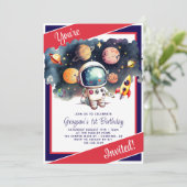 Weltraumplaneten Rotes Blaues Blau Geburtstag Einladung (Stehend Vorderseite)