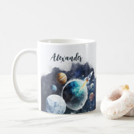 Weltraumplaneten und Raketenschiff Personalisiert Kaffeetasse