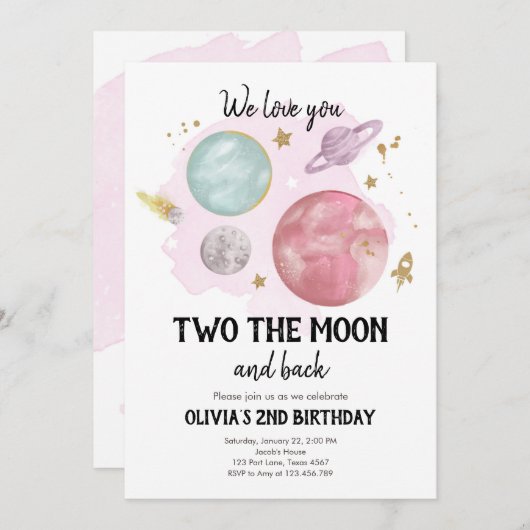 Weltraumplaneten zum zweiten Geburtstag Einladung (Vorne/Hinten)