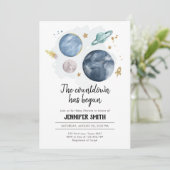 Weltraumplanets Boy Baby Shower Einladung (Stehend Vorderseite)