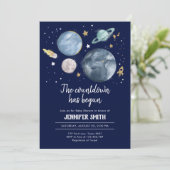 Weltraumplanets Boy Baby Shower Einladung (Stehend Vorderseite)