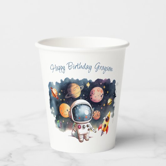Weltraumplanets Boy Birthday Pappbecher (Vorderseite)