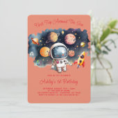 Weltraumplanets Girl 1. Geburtstag Einladung (Stehend Vorderseite)