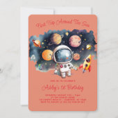 Weltraumplanets Girl 1. Geburtstag Einladung (Vorderseite)