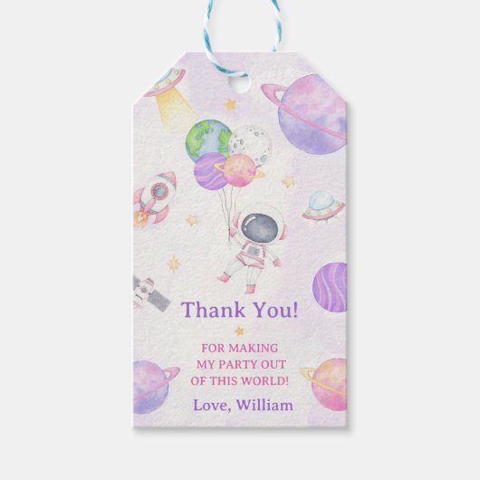 Weltraumplanets-Raketenschiff Danke, Geschenk-Tag Geschenkanhänger (Vorderseite)