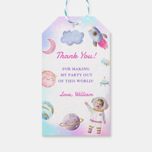 Weltraumplanets-Raketenschiff Vielen Dank für Ihr Geschenkanhänger (Rückseite)