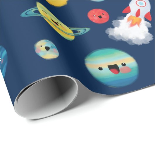 Weltraumplanets-Raketenschiff zum Geburtstag Geschenkpapier (Rolleneckpunkt)