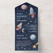 Weltraumplanets Rocket Navy Blue Baby Dusche All In One Einladung (Innen Boden)