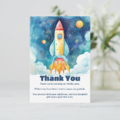 Weltraumplanungen zum ersten Geburtstag Dankeskarte (Stehend Vorderseite)