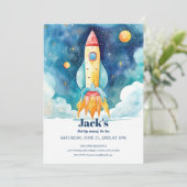 Weltraumplanungen zum ersten Geburtstag Einladung (Stehend Vorderseite)