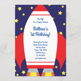 Weltraumrakete 1. Geburtstag Niedliche Einladungen