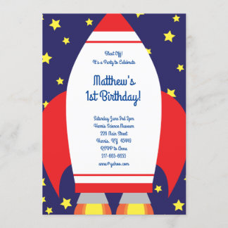 Weltraumrakete 1. Geburtstag Niedliche Einladungen