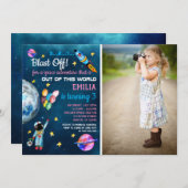 Weltraumrakete Foto Rainbow Ballon Rocket Einladung (Vorne/Hinten)