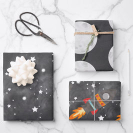 Weltraumrakete - Geburtstagskopfblätter Geschenkpapier Set