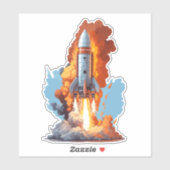 Weltraumrakete mit brennenden Flammen Aufkleber (Blatt)