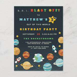 Weltraumrakete & Planets Boys Geburtstagsparty Einladungspostkarte