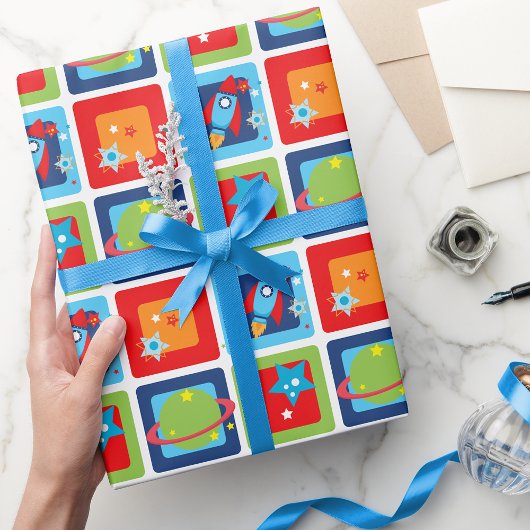 Weltraumrakete und Planetenpapier Geschenkpapier