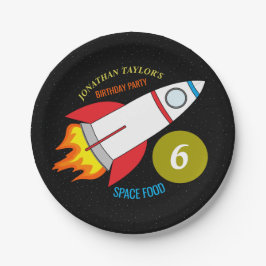 Weltraumrakete zum Geburtstag des Mondes Pappteller