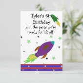 Weltraumrakete zum Geburtstag Einladung (Stehend Vorderseite)