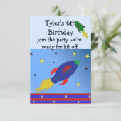 Weltraumrakete zum Geburtstag Einladung (Stehend Vorderseite)