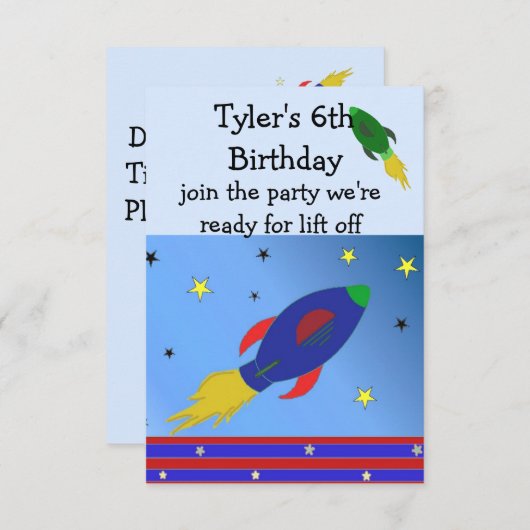 Weltraumrakete zum Geburtstag Einladung (Vorne/Hinten)