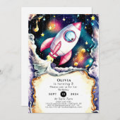 Weltraumrakete zum Geburtstag Einladung (Vorne/Hinten)