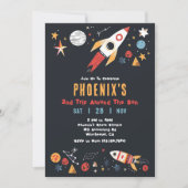 Weltraumrakete zum Geburtstag Einladung (Vorderseite)