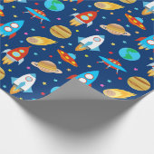Weltraumraketen Planeten Ufo Stars Blu Wrapping Pa Geschenkpapier (Ecke)