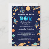 Weltraumraketen Planets Navy Blue Baby Dusche Einladung (Vorderseite)