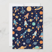 Weltraumraketen Planets Navy Blue Baby Dusche Einladung (Rückseite)