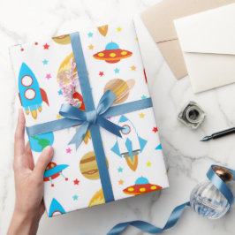 Weltraumraketen Planets Ufo Stars Geschenkpapier