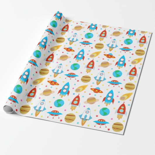 Weltraumraketen Planets Ufo Stars Geschenkpapier (Ungerollt)